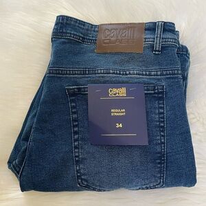 NEW wTag-CAVALLI CLASS Medium Blue Regular Straight Jeans 34 x 32